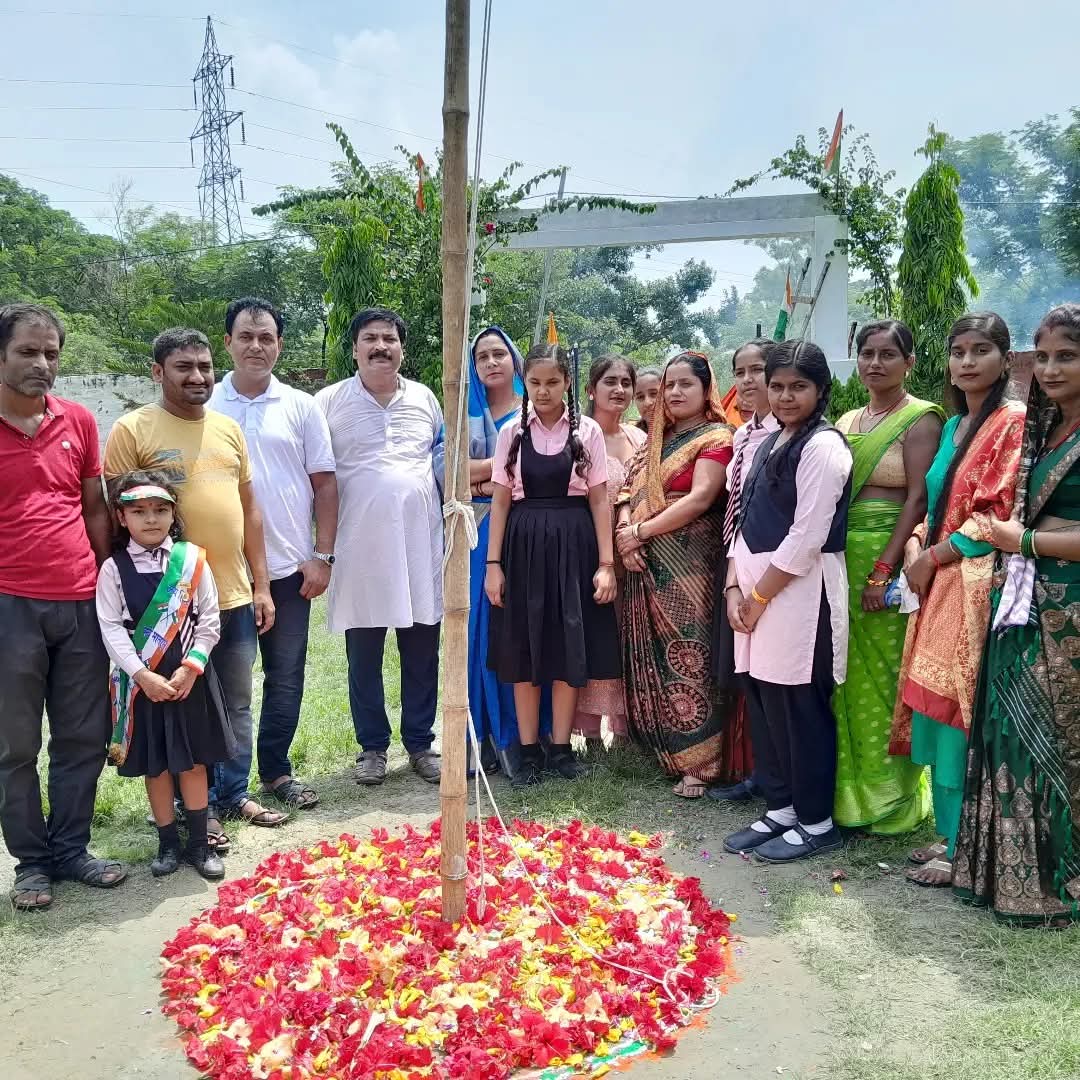 Flag Hoisting with Floral Rangoli Petals Tribute